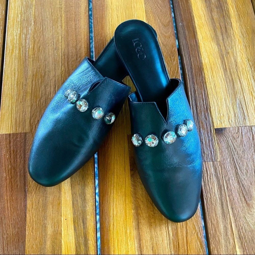 LOGO Lori Goldstein Jakie Leather Mules‎ Black Jeweled Sz 7.5